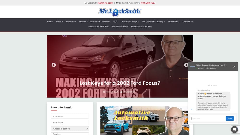 Screenshot of Mr. Locksmith website