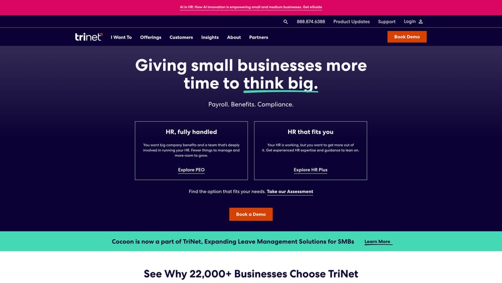 Screenshot of TriNet website