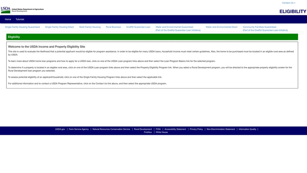 Screenshot of USDA Eligibility Map website