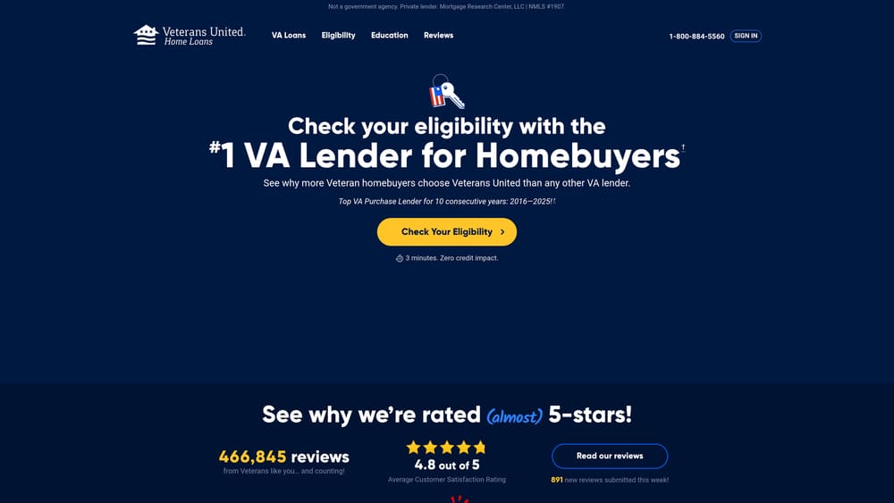 Screenshot of Veterans United Home Loans website