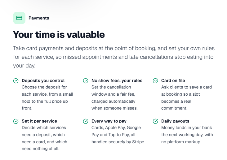 A screenshot of the getchair.co.uk/features page, displaying "Your time is valuable"