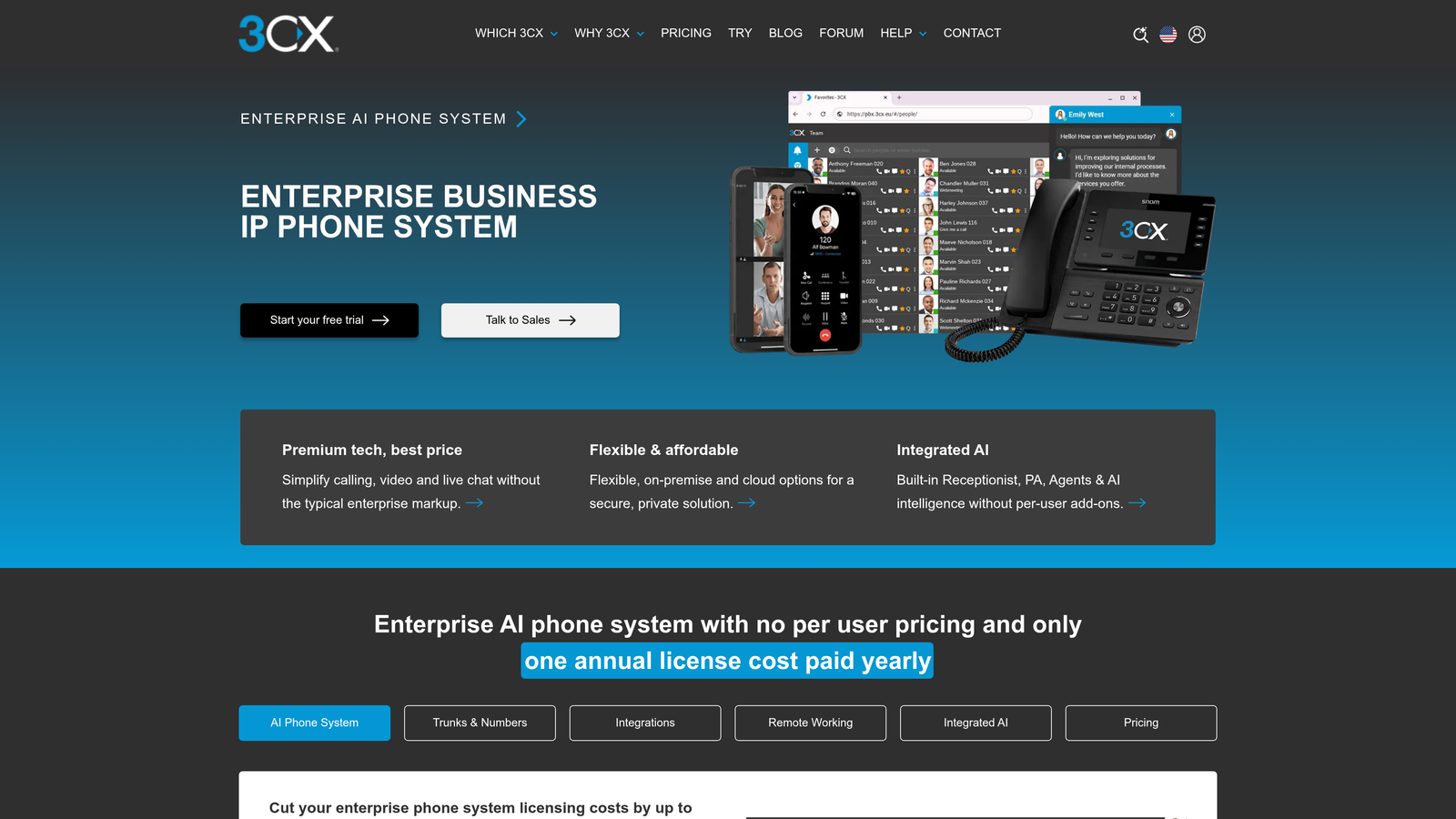 Screenshot of 3CX website