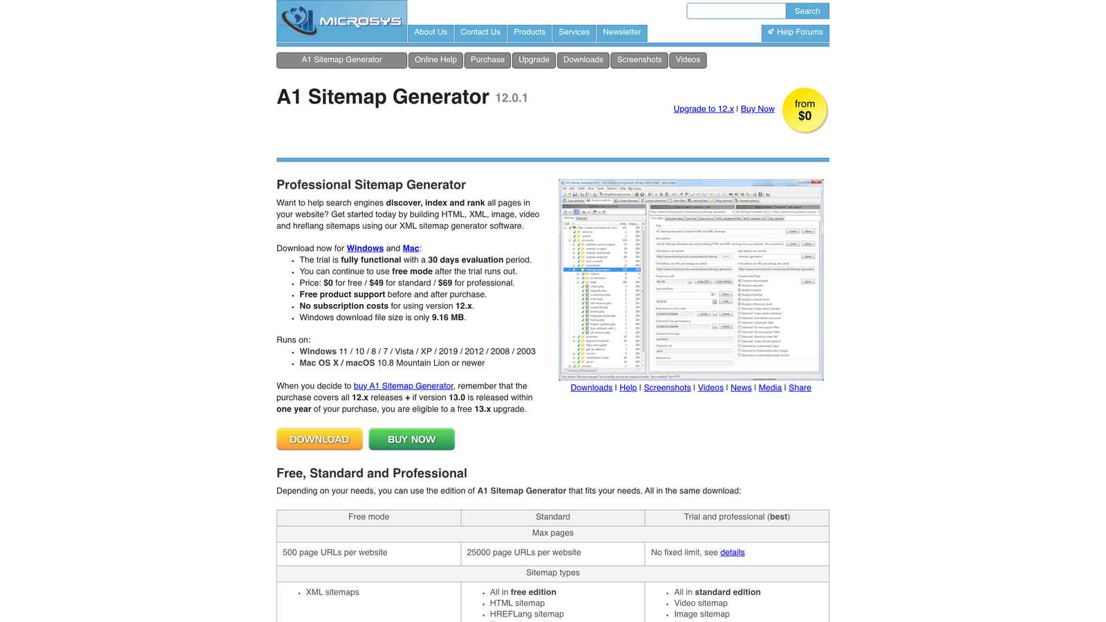 Screenshot of A1 Sitemap Generator website