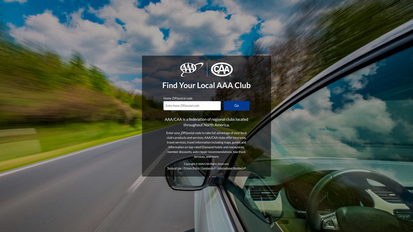 Screenshot of AAA Roadside Assistance website