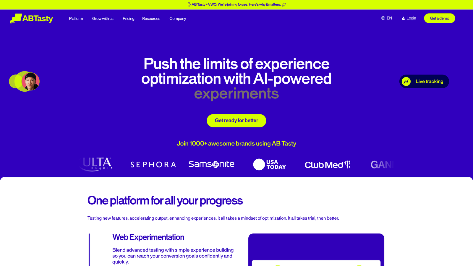 Screenshot of AB Tasty website