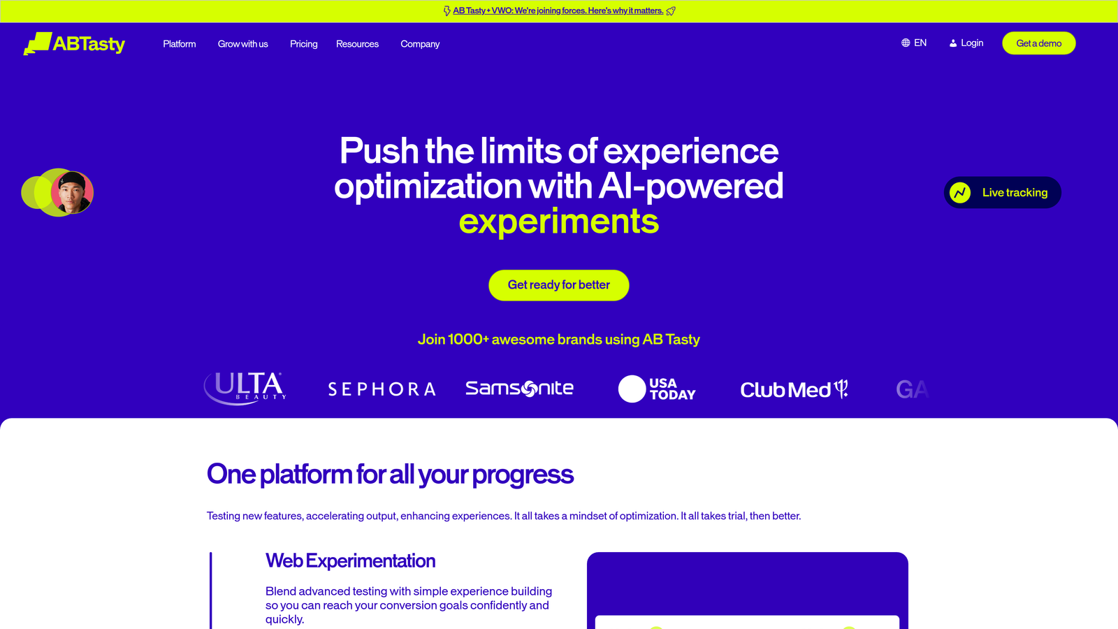 Screenshot of AB Tasty website