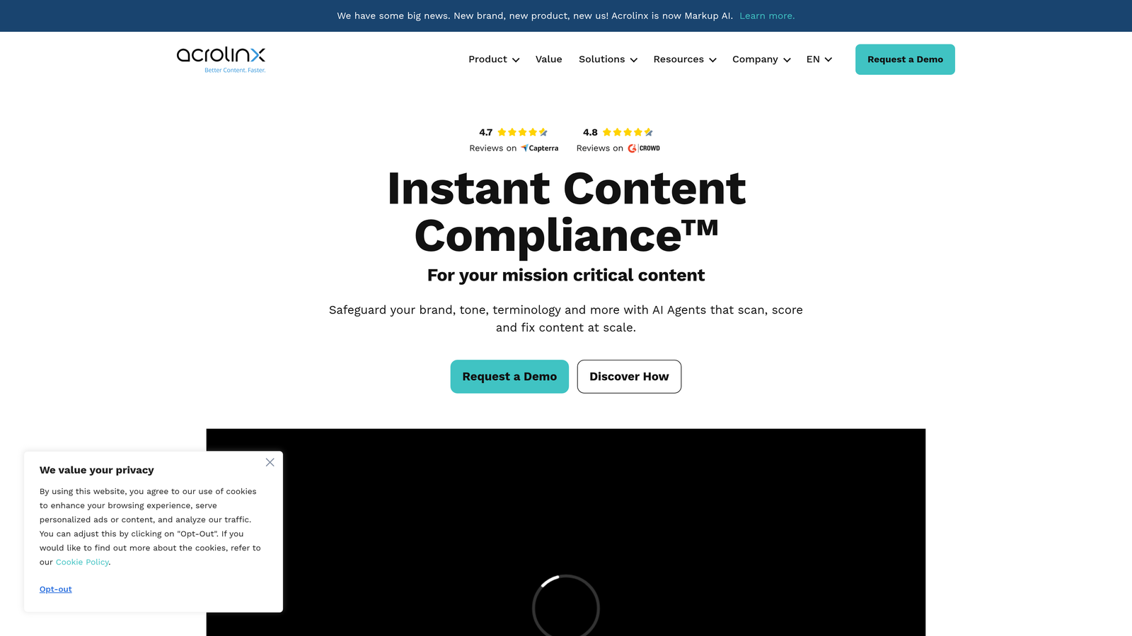 Screenshot of Acrolinx website