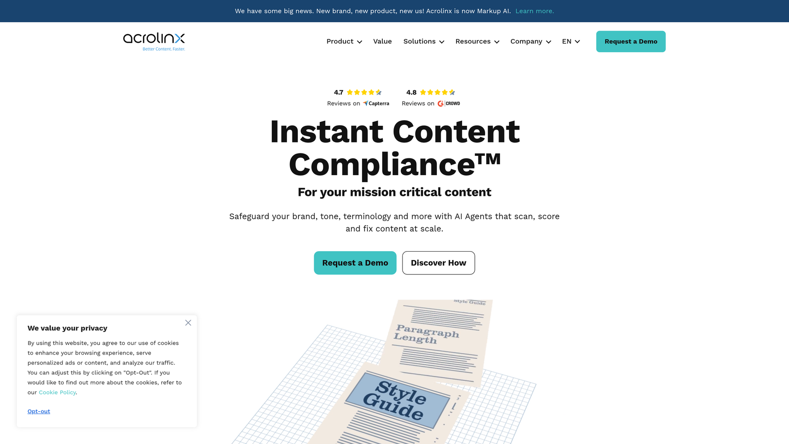Screenshot of Acrolinx website