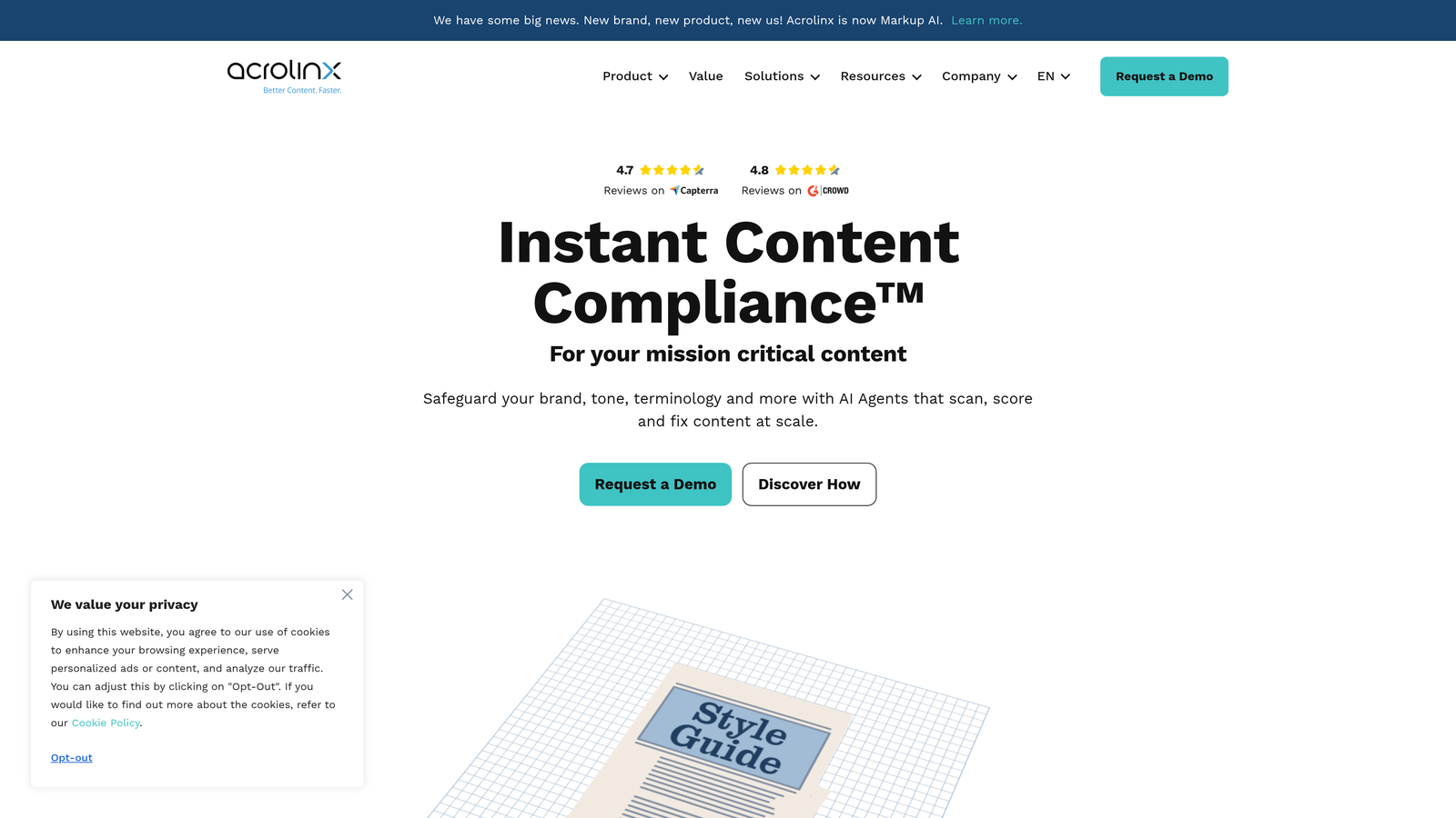 Screenshot of Acrolinx website