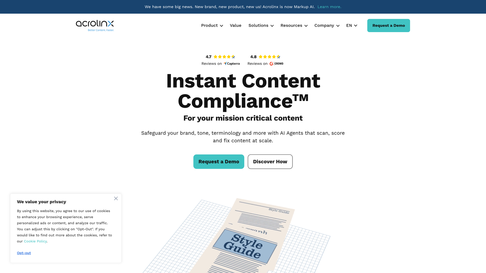 Screenshot of Acrolinx website