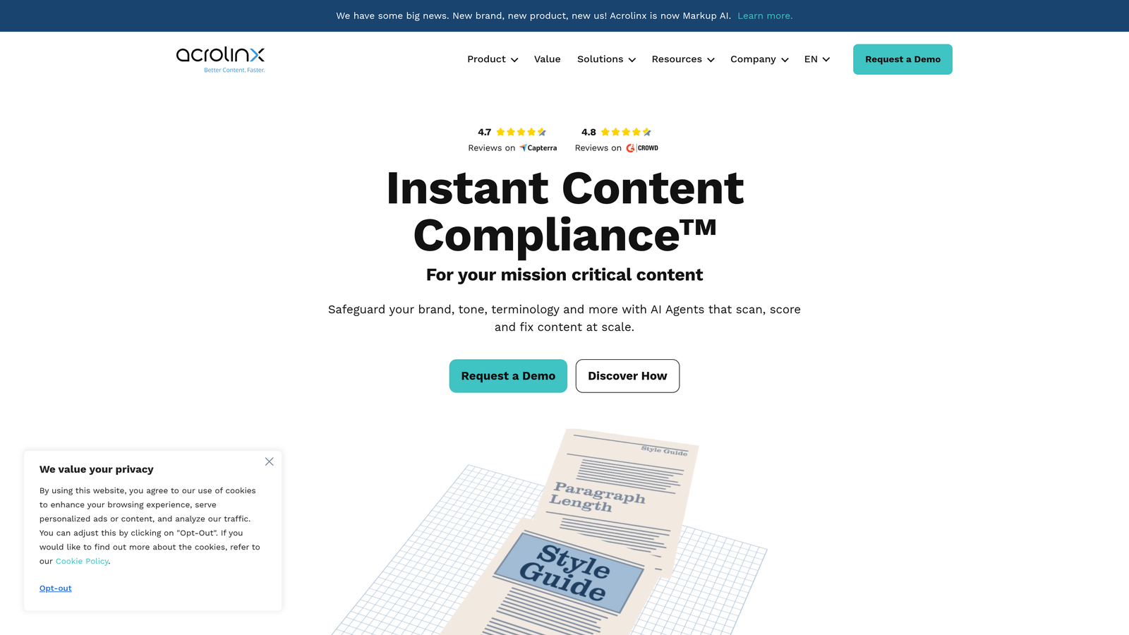 Screenshot of Acrolinx website