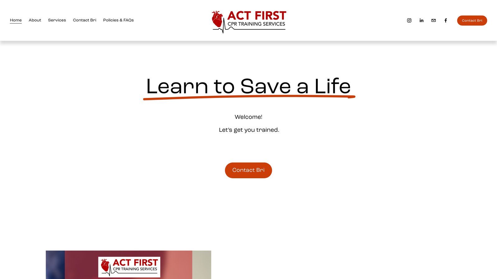Screenshot of Act First CPR Training website