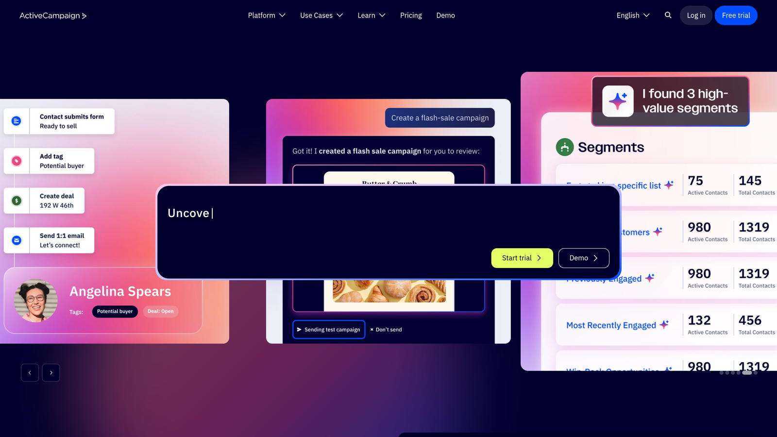 Screenshot of ActiveCampaign website homepage