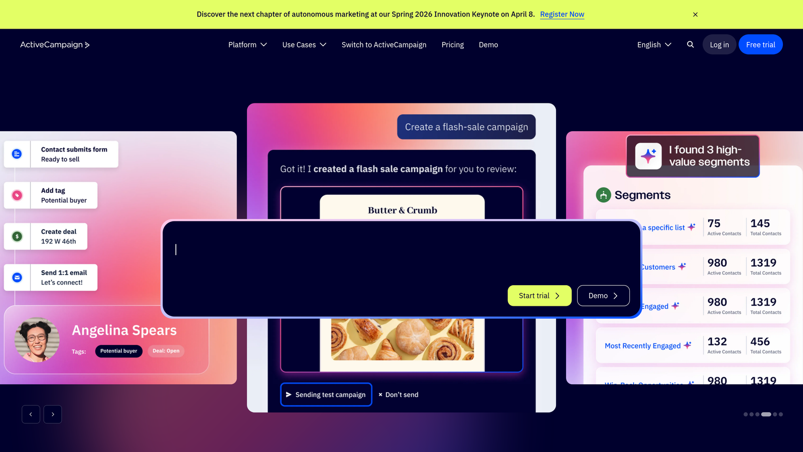 Screenshot of ActiveCampaign website