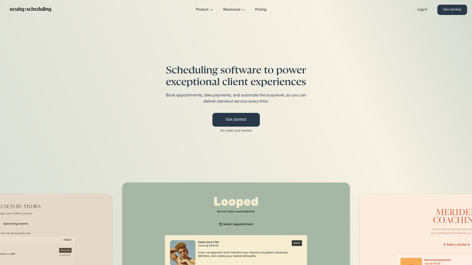 Screenshot of Acuity Scheduling website