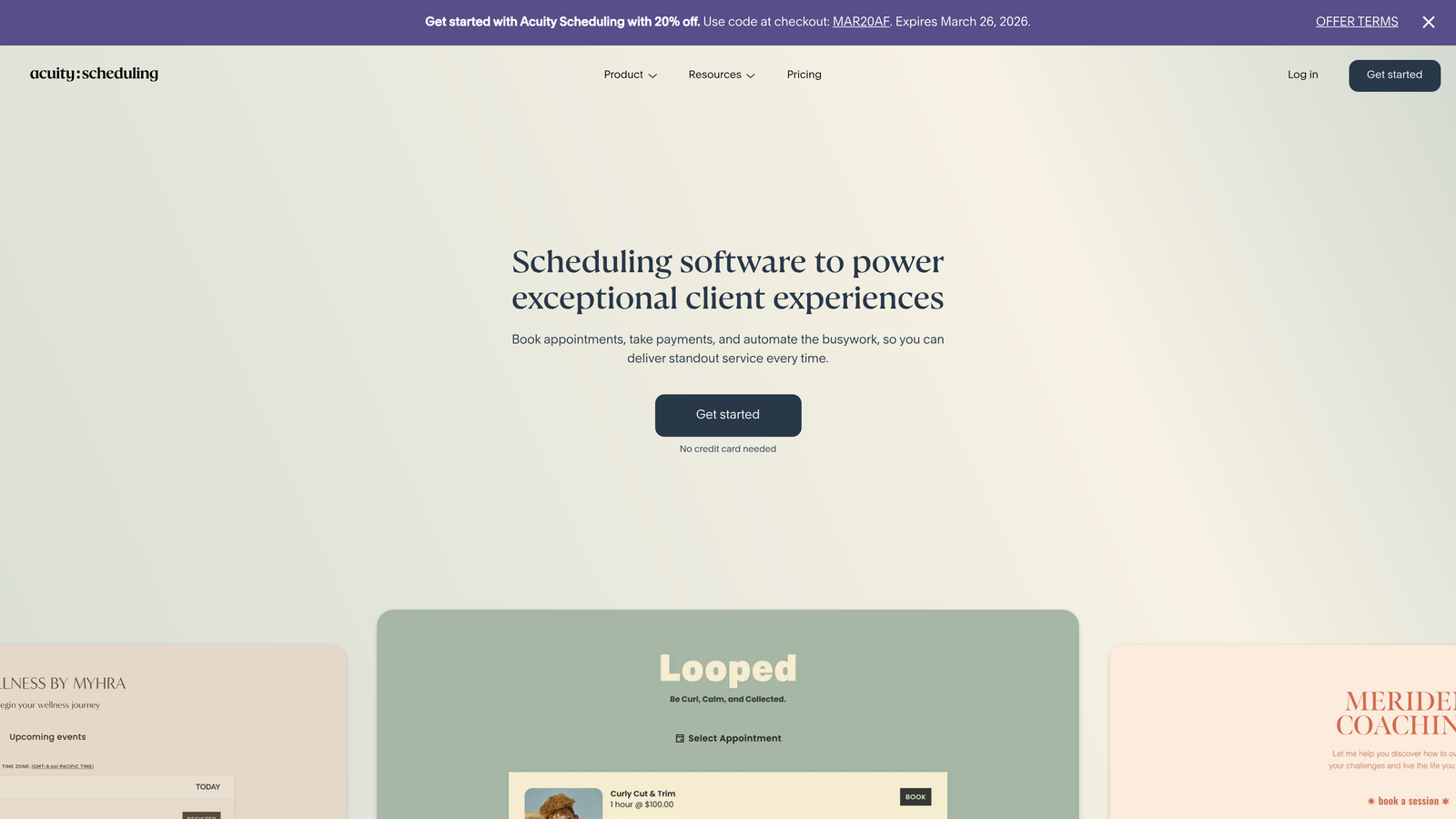 Screenshot of Acuity Scheduling website