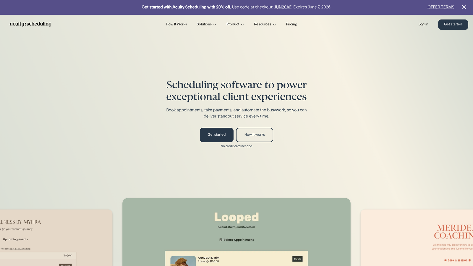 Screenshot of Acuity Scheduling website
