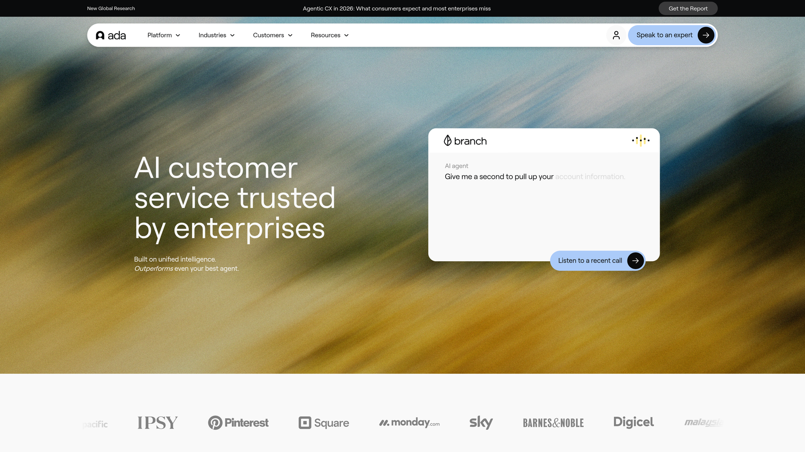 Screenshot of Ada website
