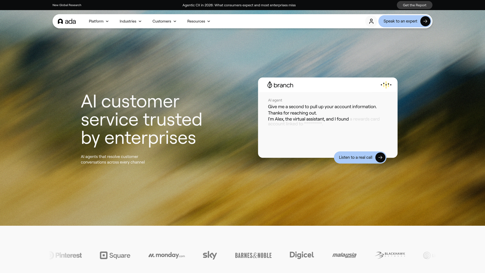 Screenshot of Ada website