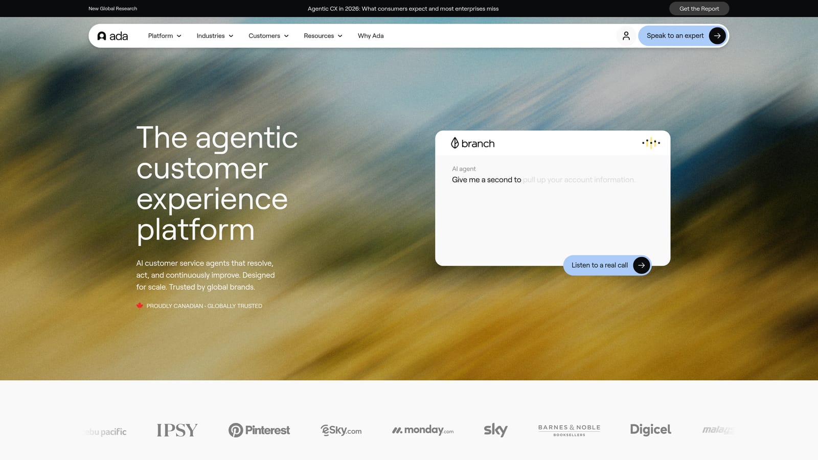 Screenshot of Ada website