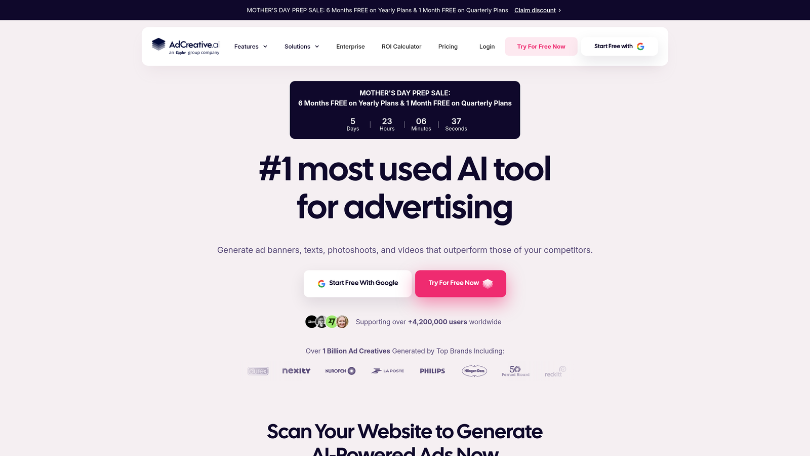 Screenshot of AdCreative.ai website