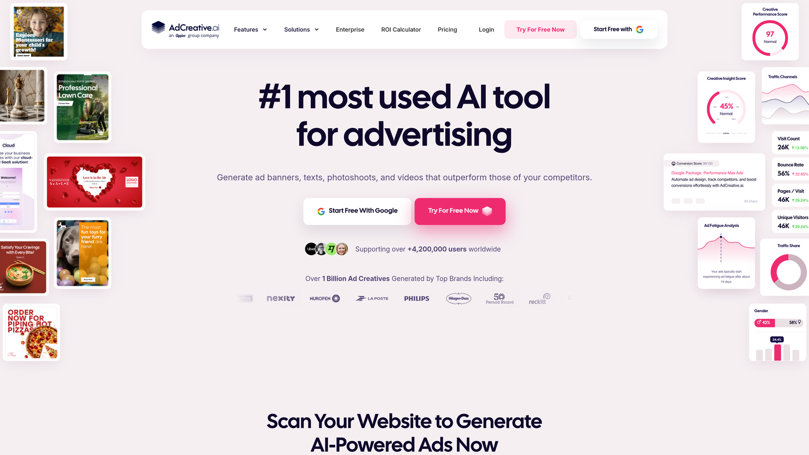Screenshot of AdCreative.ai website
