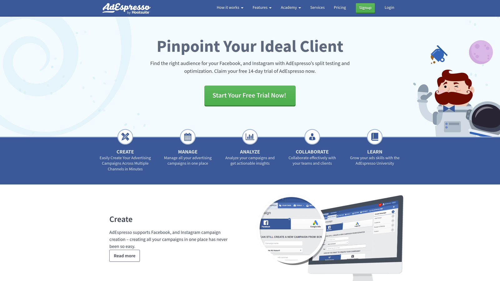 Screenshot of AdEspresso website homepage