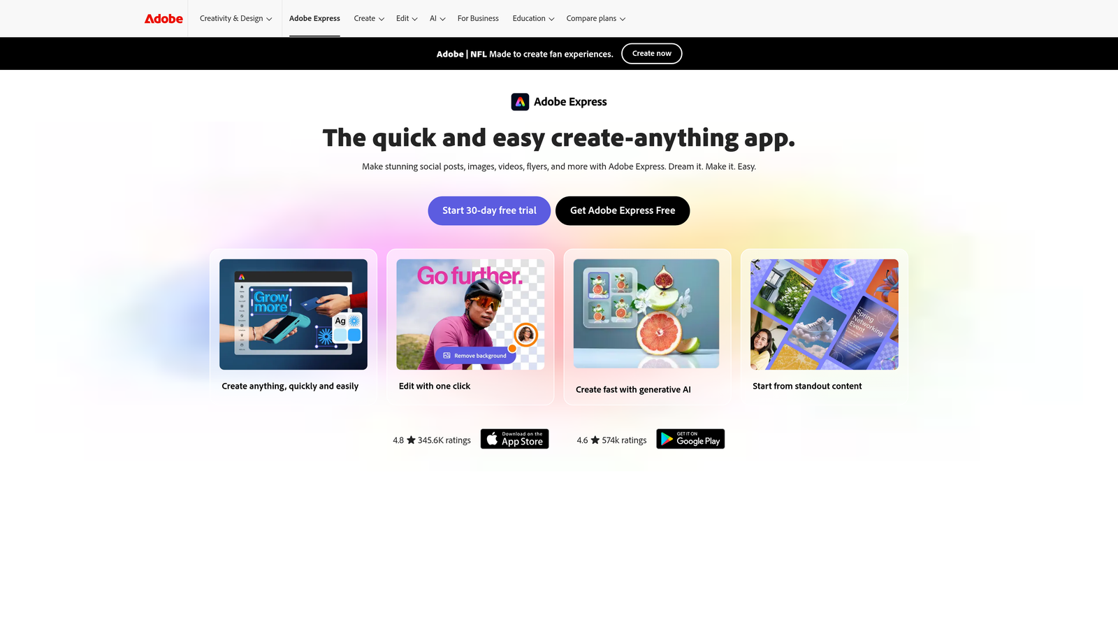 Screenshot of Adobe Creative Cloud Express website