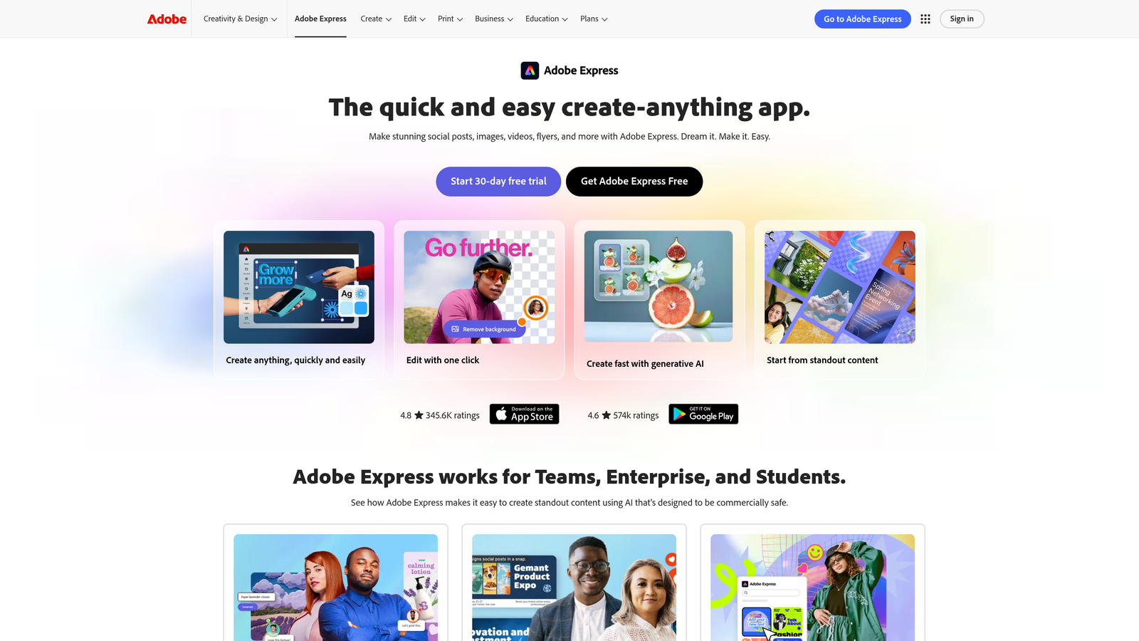 Screenshot of Adobe Creative Cloud Express website