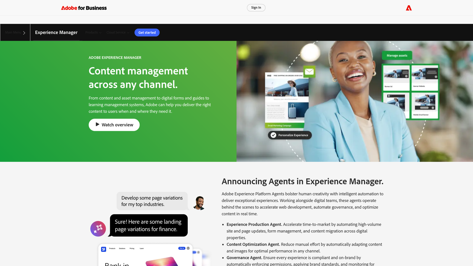 Screenshot of Adobe Experience Manager website