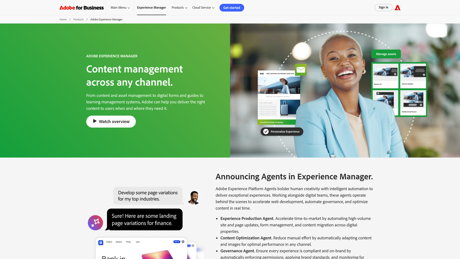 Screenshot of Adobe Experience Manager website