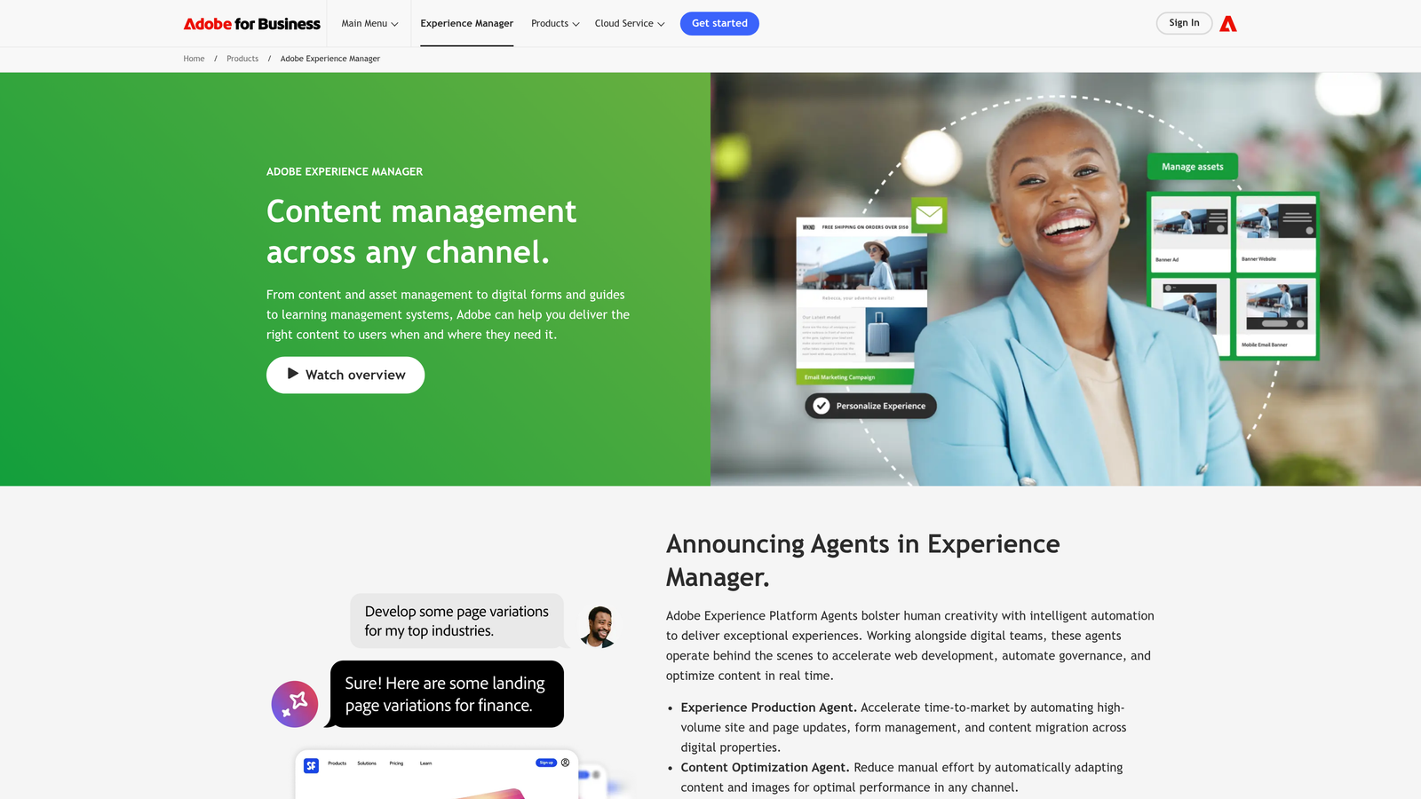 Screenshot of Adobe Experience Manager website
