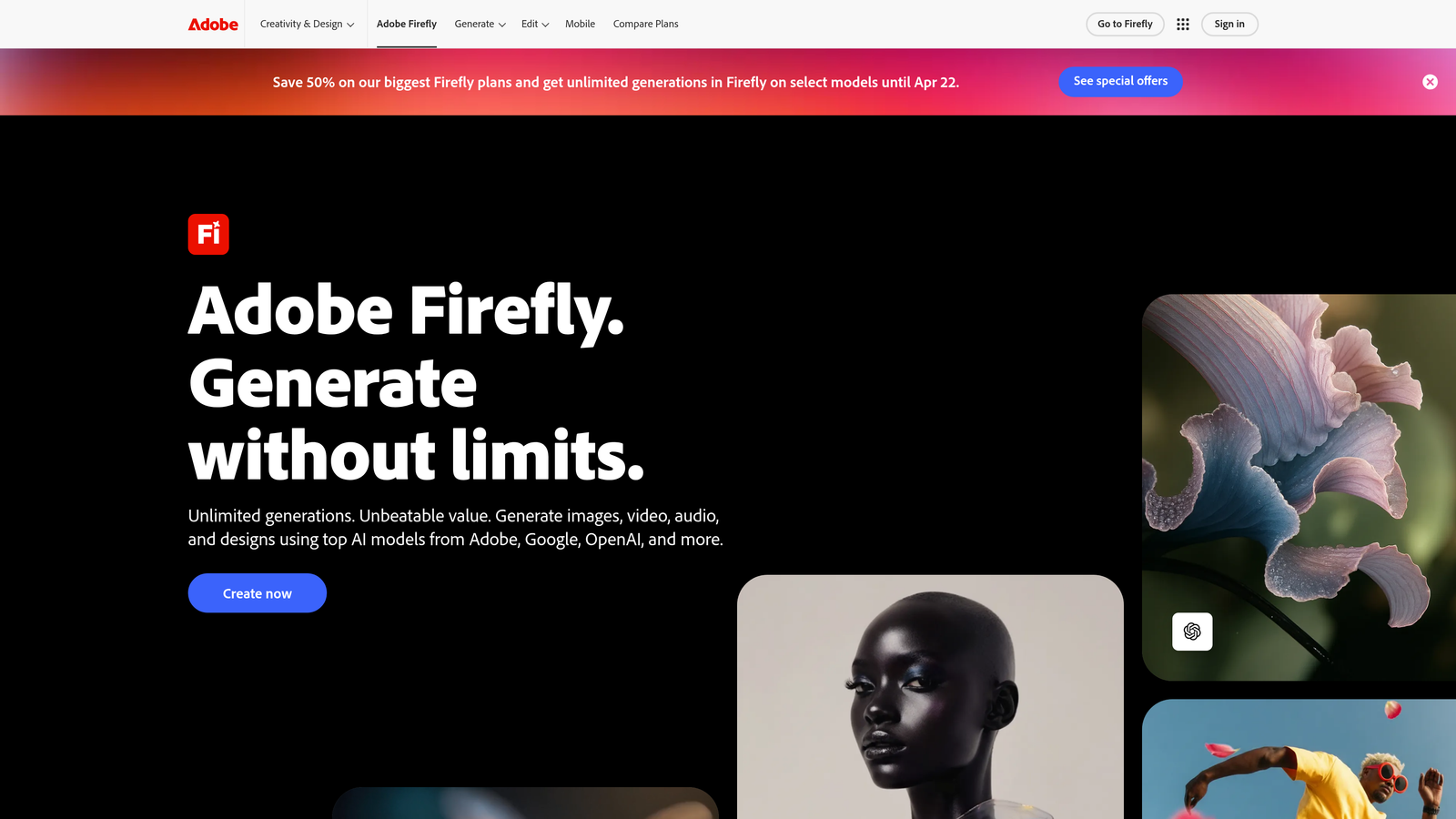 Screenshot of Adobe Firefly website