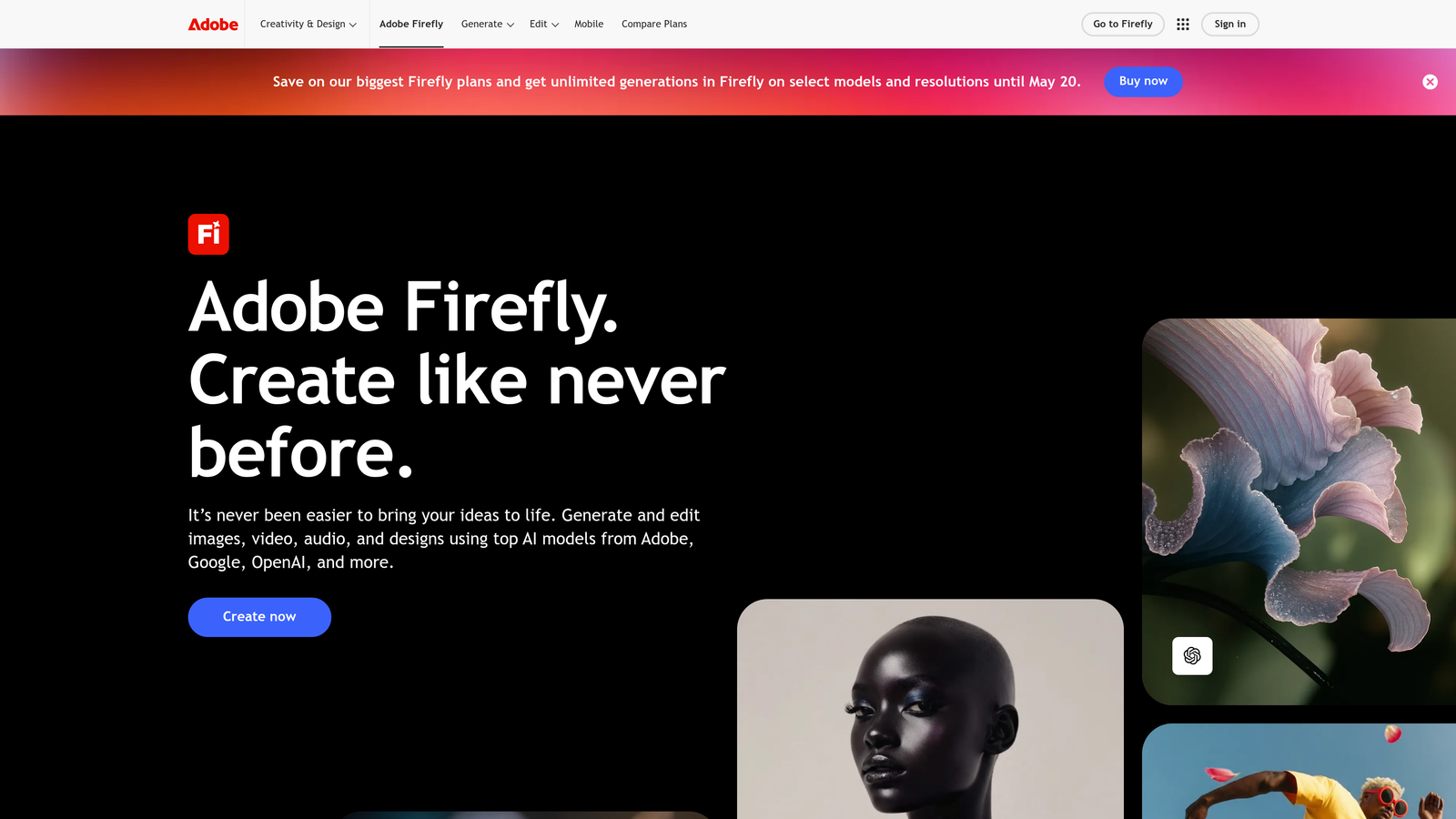 Screenshot of Adobe Firefly website
