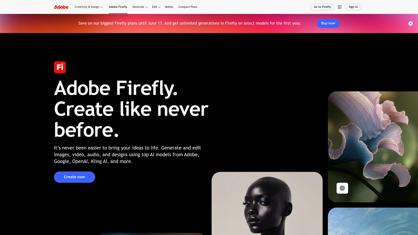 Screenshot of Adobe Firefly website