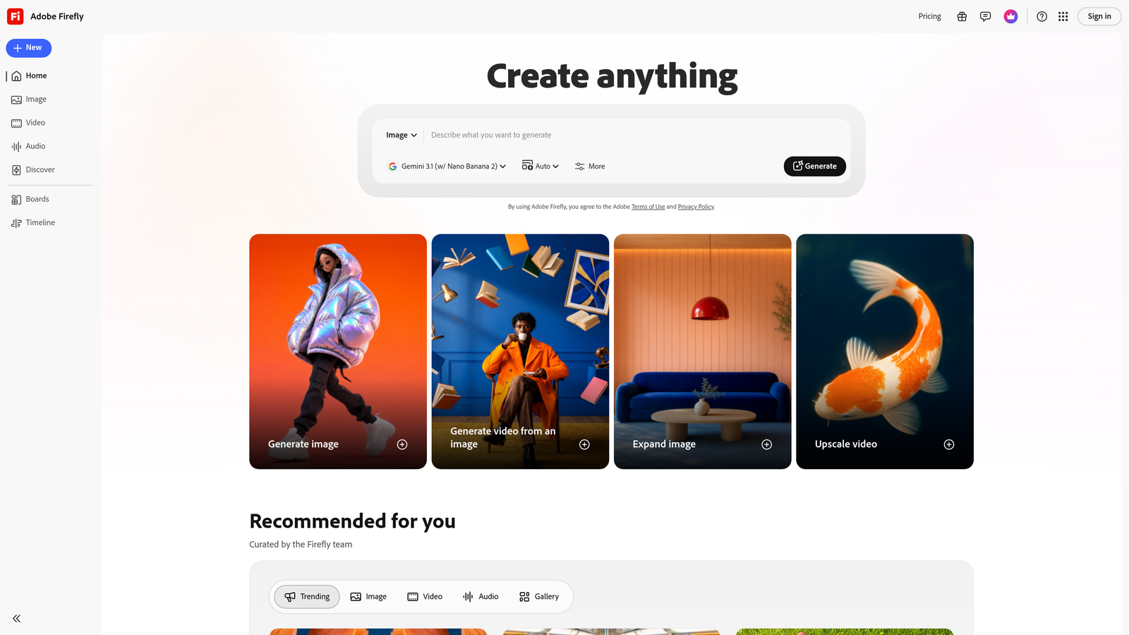Screenshot of Adobe Firefly website