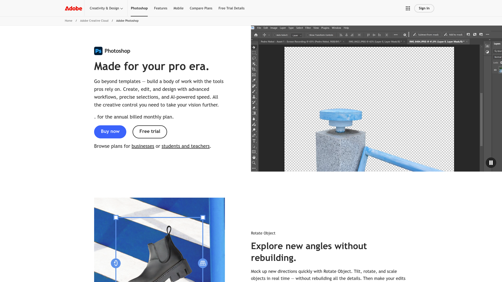 Screenshot of Adobe Photoshop website
