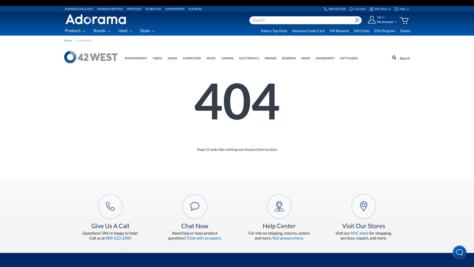 Screenshot of Adorama Rental website
