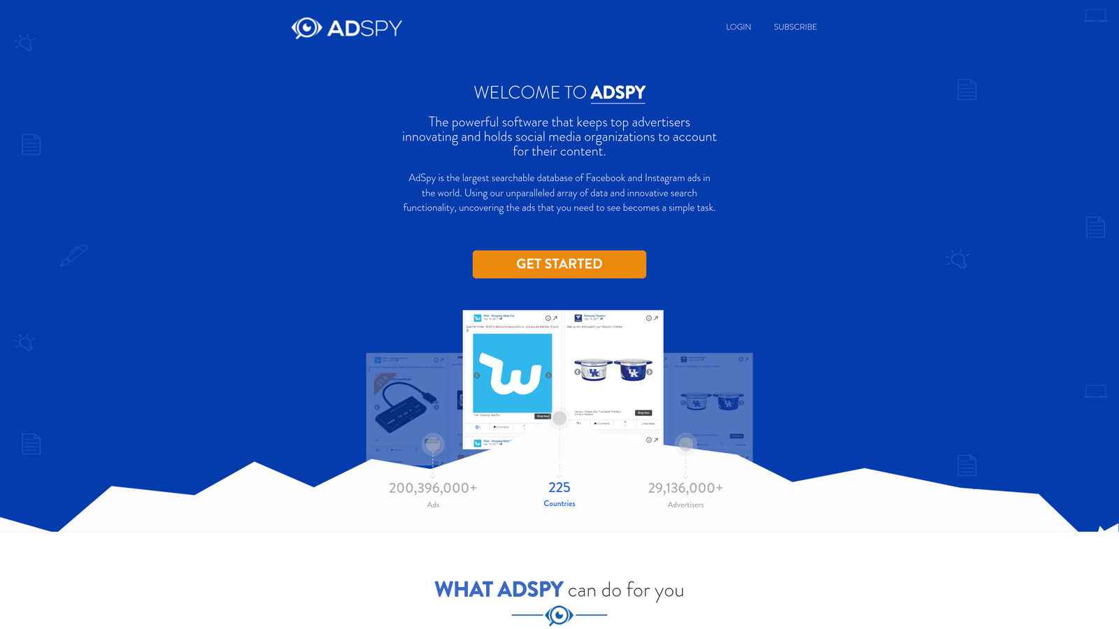 Screenshot of AdSpy website