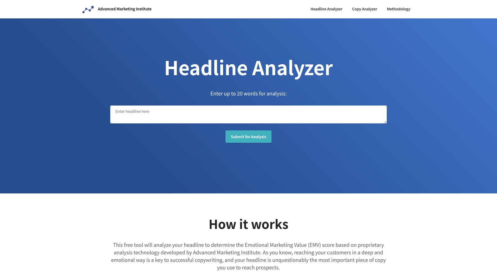 Screenshot of Advanced Marketing Institute Headline Analyzer website
