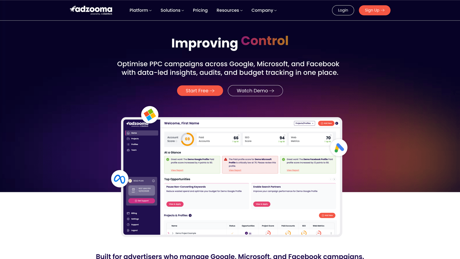 Screenshot of Adzooma website