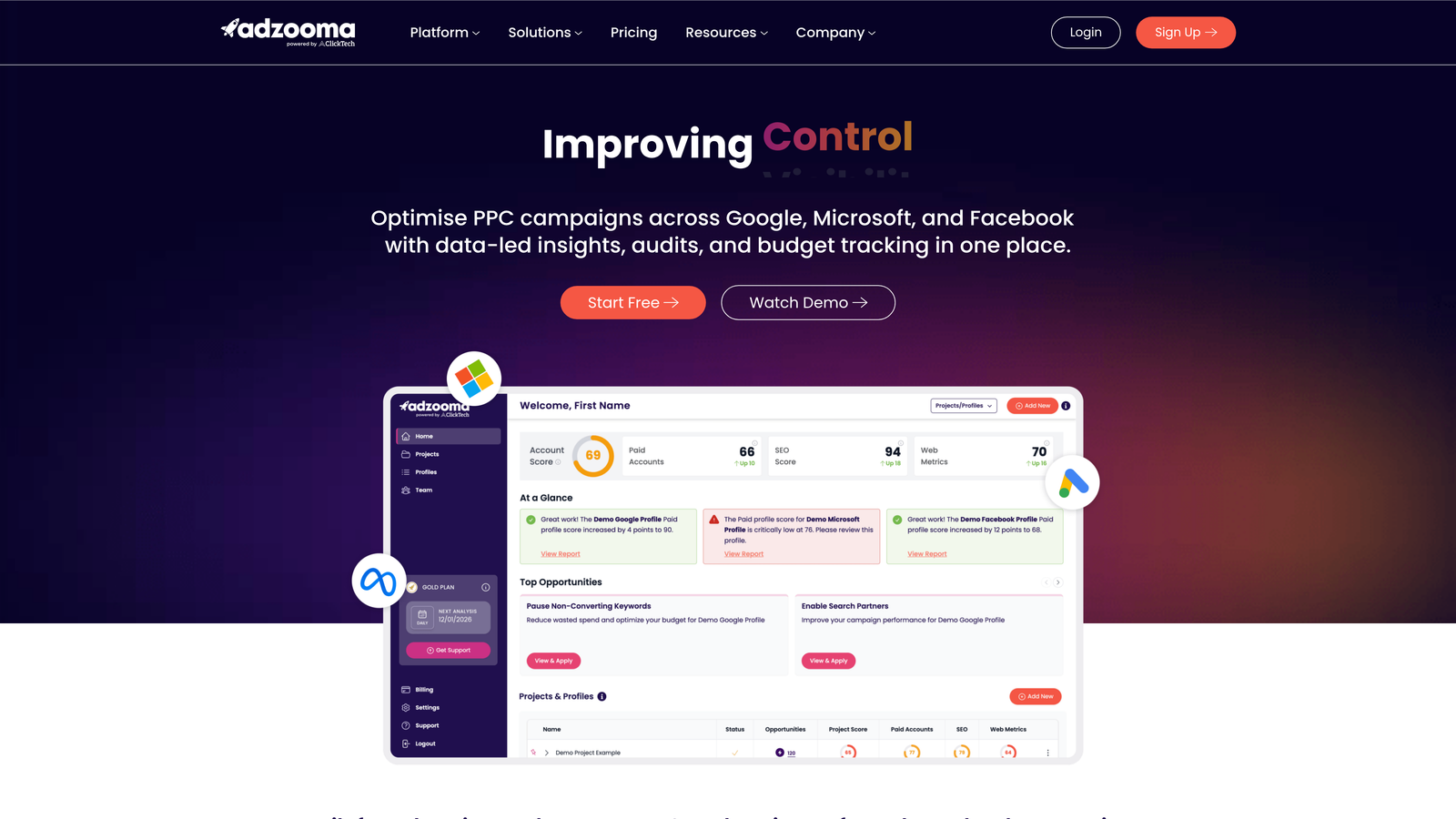 Screenshot of Adzooma website