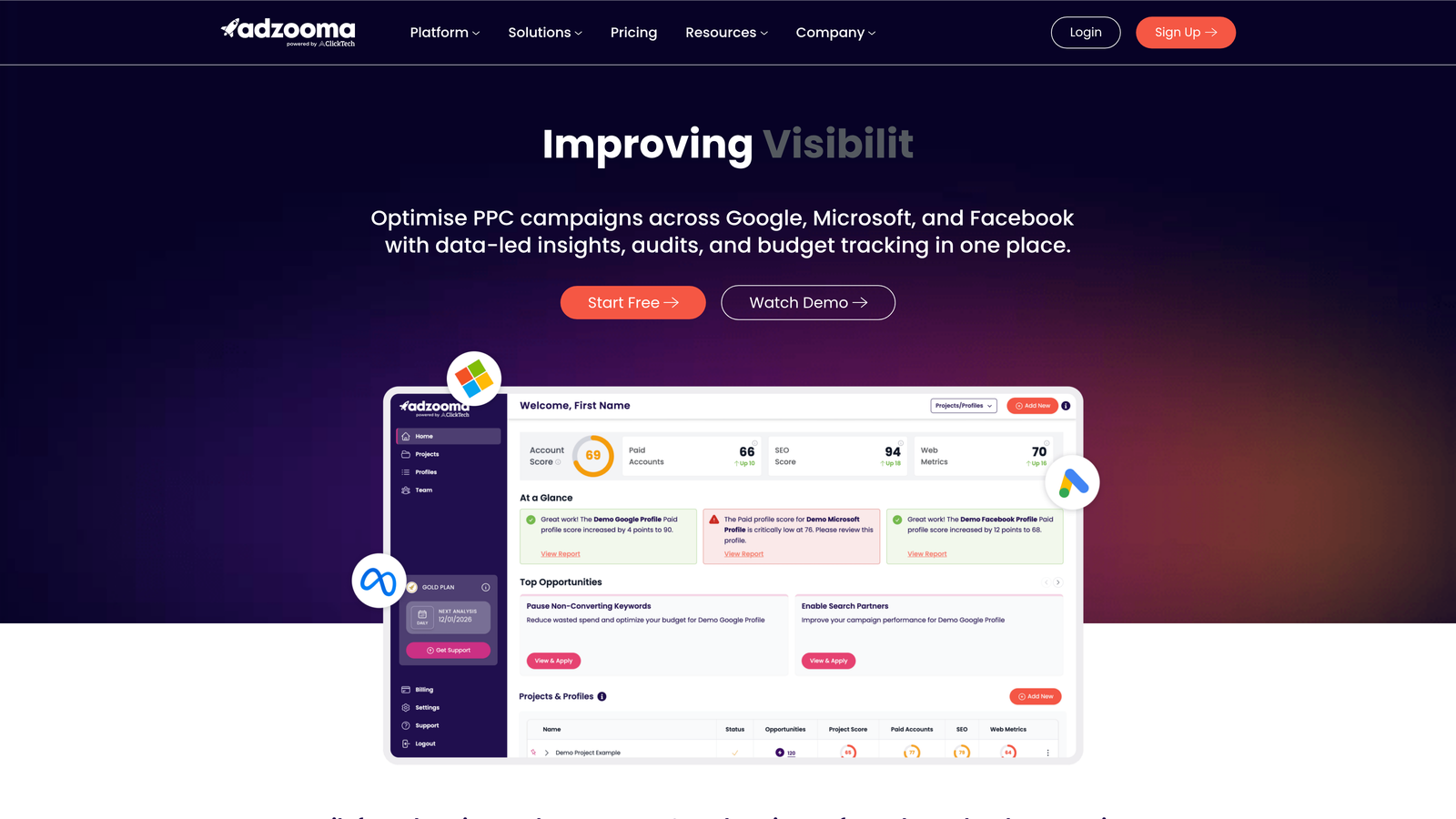 Screenshot of Adzooma website