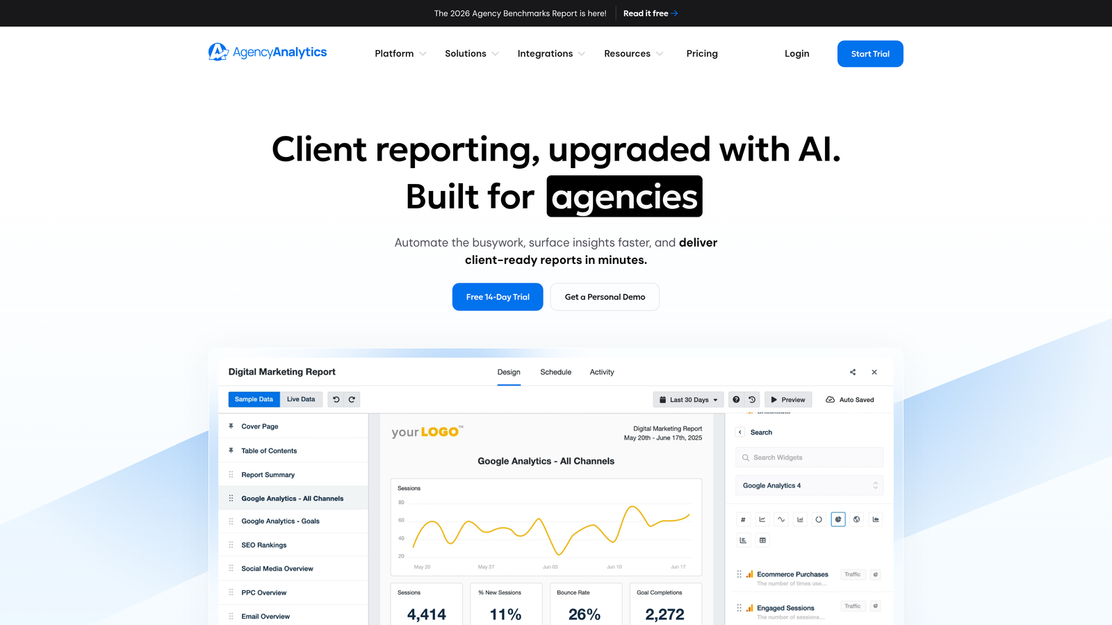 Screenshot of Agency Analytics website