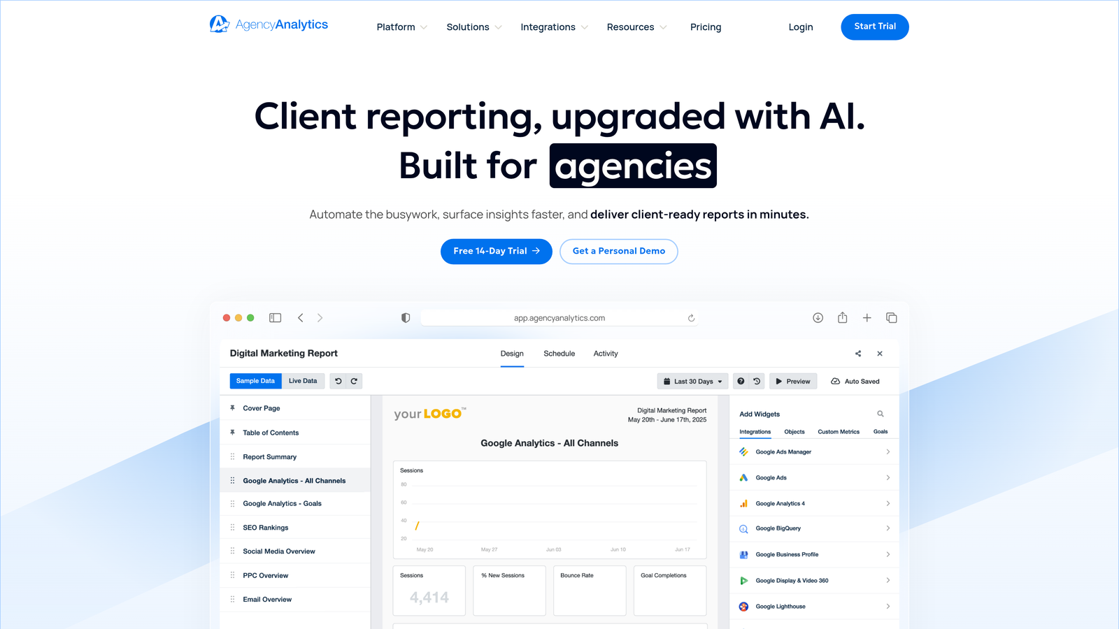 Screenshot of AgencyAnalytics website