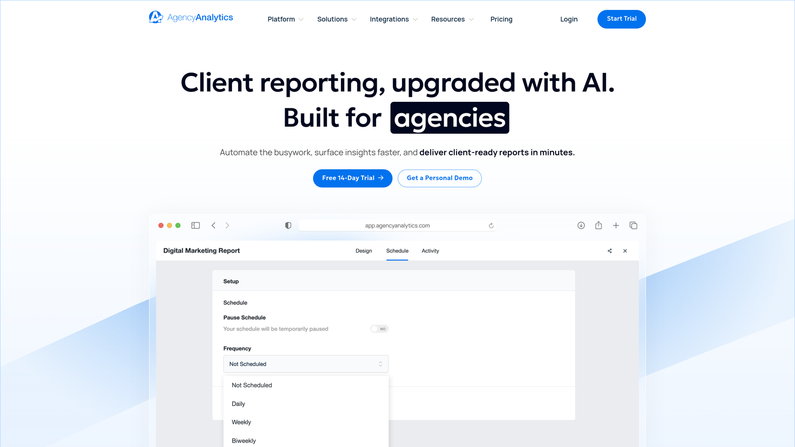 Screenshot of AgencyAnalytics website