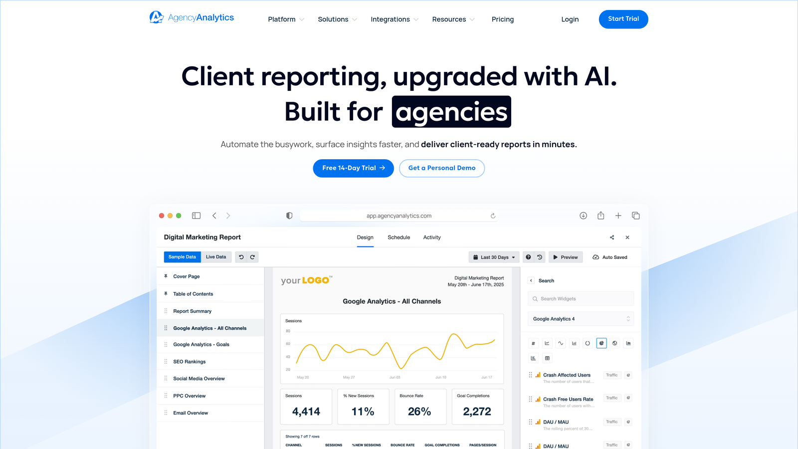 Screenshot of AgencyAnalytics website