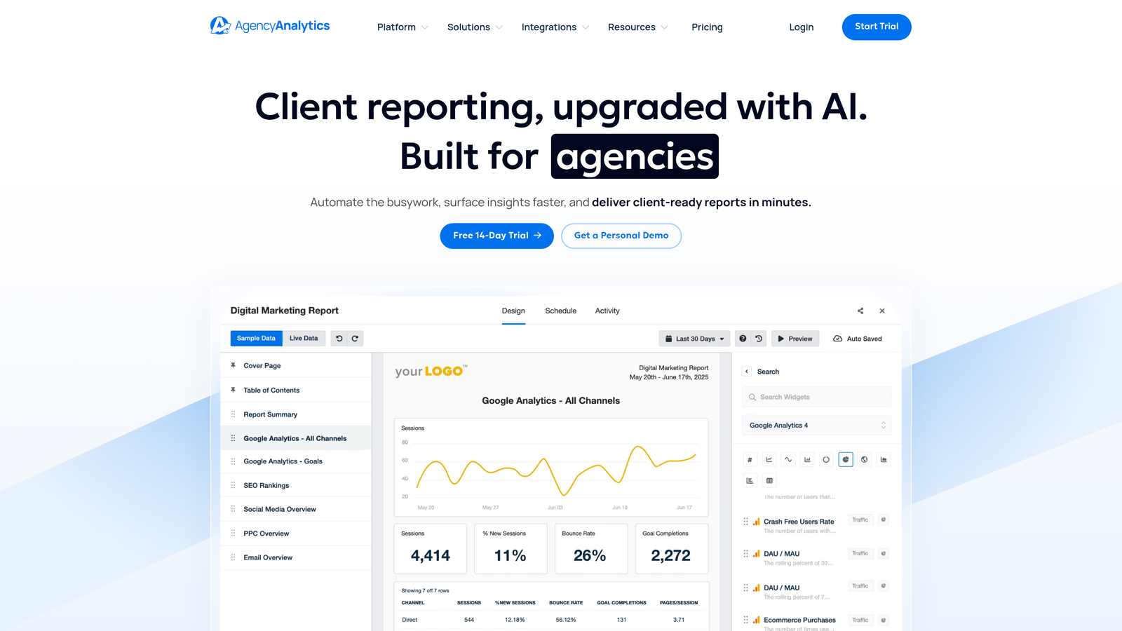 Screenshot of AgencyAnalytics website