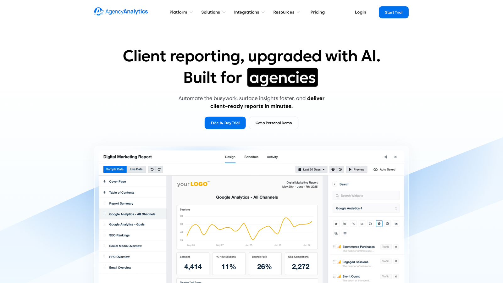 Screenshot of AgencyAnalytics website