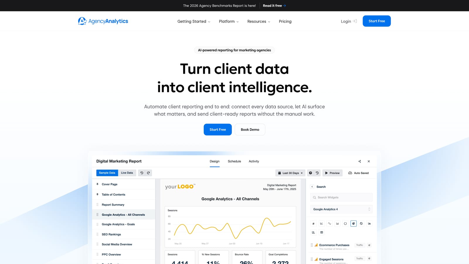 Screenshot of AgencyAnalytics website
